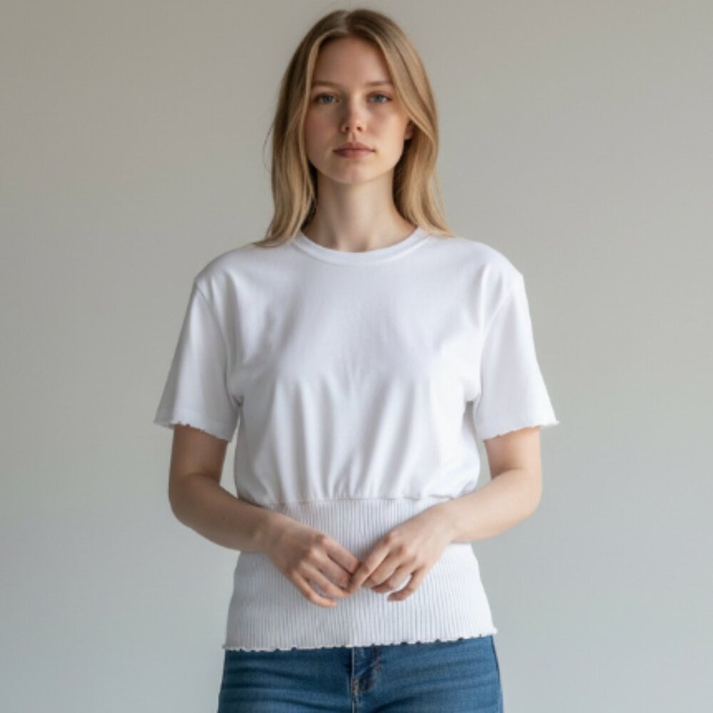 NWT Zara T-SHIRT WITH SHOULDER PADS WHITE